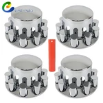4 Pcs 33MM Chrome Semi Truck Rear Wheel Axle Covers With Hub Caps Lug Nuts Set. Fixed Price $90.01.