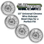 Universal Fitting 15" Chrome Wire Hubcaps Wheel Covers # 1215 Brand New SET/4. Fixed Price $99.99.