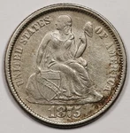 1875 Liberty Seated Dime. Xf-au. 175532. Fixed Price $45.00.
