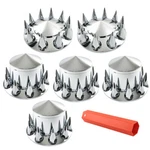 33MM Front + Rear For Semi Truck Wheel Axle Covers Spiked Chrome Hub Kit. Fixed Price $115.08.