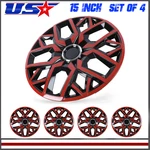 Universal 15" Wheel Covers Hubcaps Snap On With Rings Set Of 4 Red & Black. Fixed Price $54.99.