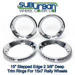 15" Stepped Edge 2 3/8" Chrome Stainless Steel 15X7 Wheel Trim Beauty Rings Set. Fixed Price $137.99.